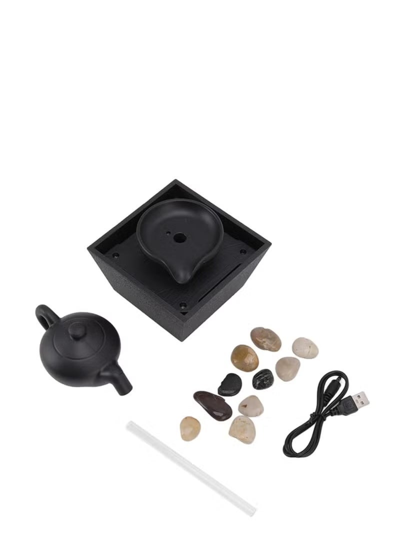 نافورة مياه ديكور مع إبريق شاي عائم – شلال سطح طاولة بإضاءة LED وأحجار مزخرفة – تصميم مستوحى من ثقافة الشاي الصيني – تعمل بالبطارية أو USB – ديكور داخلي مريح للمكتب أو المنزل - Image 4